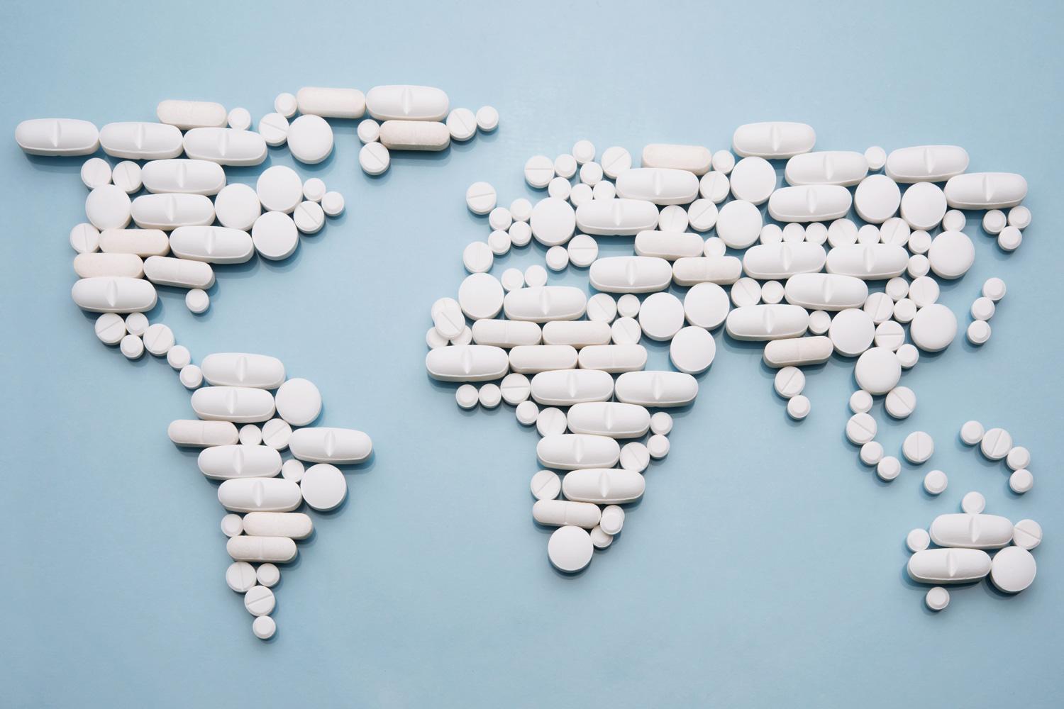 מפת העולם בנויה מתרופות - אלמנט עיצובי